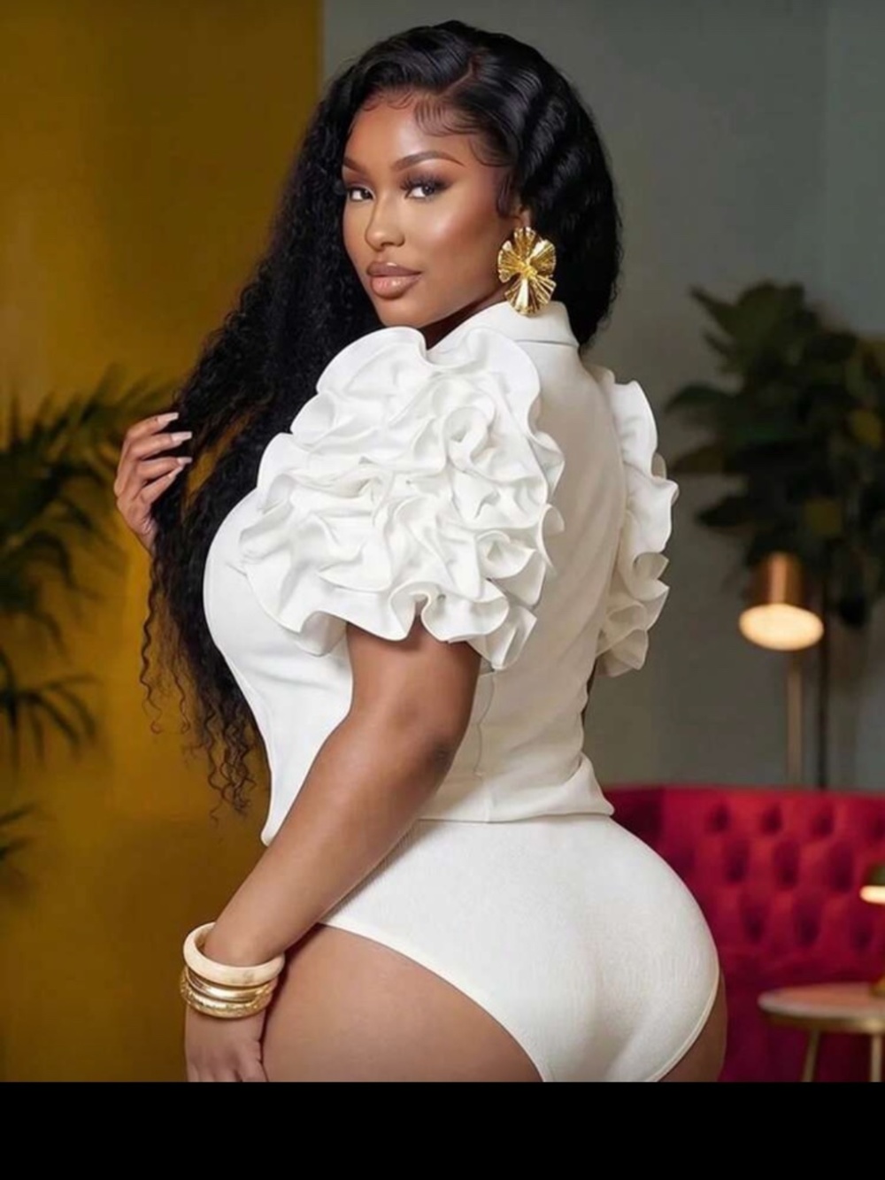 White ruffle sleeve Bodysuit